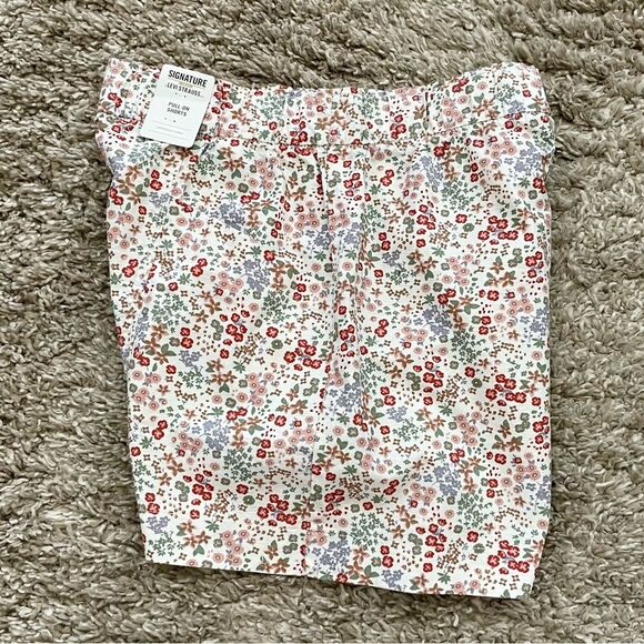 Levi Strauss Ivory Floral Elastic Waist Pull On Shorts With Pockets Sz 3XL - Picture 1 of 11